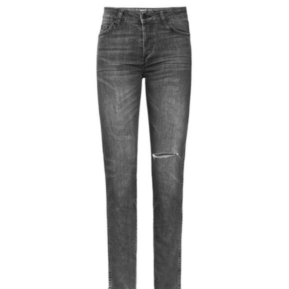 Anine Bing Kara Charcoal Ripped Knee Distressed Ankle Skinny Jeans Size 28 - Picture 1 of 14